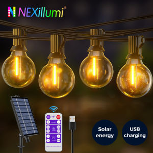 Mexllex 15.5M G40 Solar String Lights Outdoor 8 Light Modes Globe Patio Waterproof Plastic Bulbs for Balcony Garland Wedding