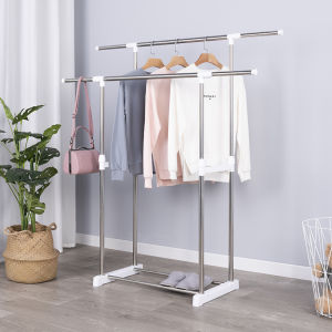 Stainless Steel Floor-Mounted Double Rod Clothes Drying Rack Bedroom Balcony Simple Clothesline Extendable Clothes Hanger