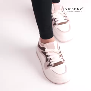 Vicsonz Kasut Wanita V69017 / V69018 Warna Coklat Muda / Warna Ungu - Womens Shoe Beige / Purple - Sneakers / PU Leather / Casual Sport Shoes / Kasut Perempuan