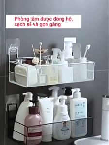Kệ Thép Sơn Tĩnh Điện Hình Chữ Nhật Đựng Đồ Nhà Tắm Dán Tường Tặng Kèm Miếng Dán Gắn Tường Nhà Tắm Tiện Lợi