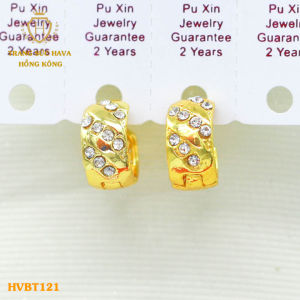 Khuyên Tai Bông Tai Nữ Dáng Bám Sát Đính Đá Titan Xi Mạ Vàng Non 18k 24k Cao Cấp (Không Bị Xỉn Đen) - Trang Sức Hava Hong Kong Phong Cách Thời Trang
