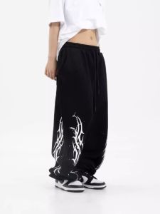 Street Style High Waist Wide Leg Casual Pants Womens Double Sided Print Loose Dance Pants Spring Autumn Trendy Cotton Polyester