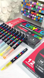 Acrylic Marker Pen 12/24/36/48/60/72 Colors Soft Head Paint Marker Colourful Drawing Marker Pen Acrylic Permanent Oil Base Waterproof Quick Dry Non-toxic Tip Paint Digital Coloring Painting Calligraphy Title Writing Graffiti DIY Hand Drawing