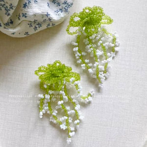Spring Breeze Willow Flowers Drifting Tassel Earrings Women No Piercing Fashionable  out Sweet Style Floral Drop Earrings