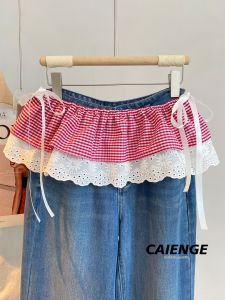 CAIENGE | Plaid Lace Decorative Layered Half Skirt