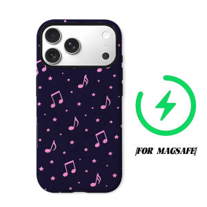 Dark Purple Music Note Star Phone Case for iPhone 18 17 16 15 14 13 12 11 Air Pro Max Plus Double-layer Cover