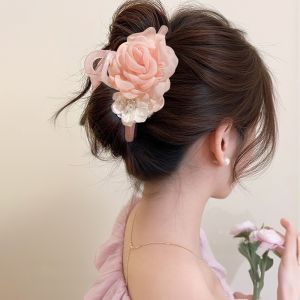 Rose Flower Hair Claw Clip Womens New 2025 High-End Feeling Shark Clamp Back of Head Flower Hair Accessories Hairpins