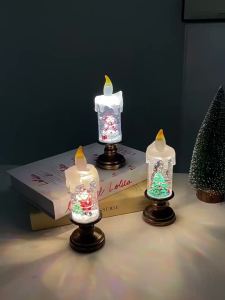 Christmas Snowy Glowing Night Light Crystal Candle Light Christmas Desktop Decoration LED Snow Scene Xmas Gift