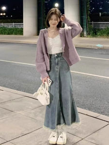 กระโปรงยีนส์ทรงหางปลาเอวสูง กระโปรงทรงเอเข้ารูป กระโปรงสั้น กระโปรงทรงเอ ฤดูใบไม้ผลิ ฤดูร้อน ฤดูใบไม้ร่วง ฤดูหนาว 2023 2024 2025