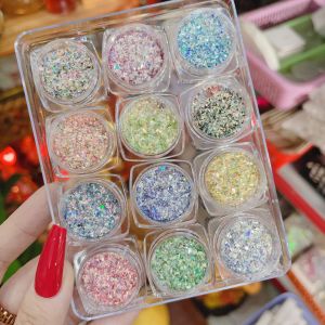 Set kim tuyến nhũ khổng tước 12 màu trang trí nail siêu sáng