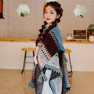 Khăn Choàng Dệt Kim Dày Dặn Cho Nữ Du Lịch Chụp Ảnh Phong Cách Dân Tộc Ấm Áp Cho Chuyến Đi Mùa Đông Khăn Choàng Trùm Đầu Đa Năng