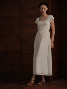 hacikis | Pure Ballet Girl Feel Waist Cinching Paneled Skirt Puff Sleeve Square Neck Dress
