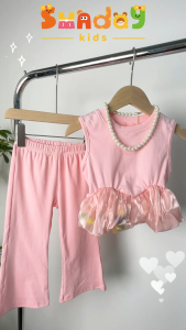 Sundaykids 1-7Y Girls Terno Pink Solid Color Vest With Trousers Set Princess Suit Outfit