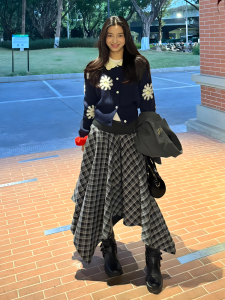 Korean College Style Asymmetrical Plaid A-Line Mini Midi Skirt Women Spring Autumn High Waist Slim Fit Skirts