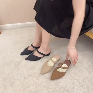 Size 36-40 Womens Fashion Low Heels Sweet Fairy Style Shoes Thick Heel Pointed Half Slippery Sandals