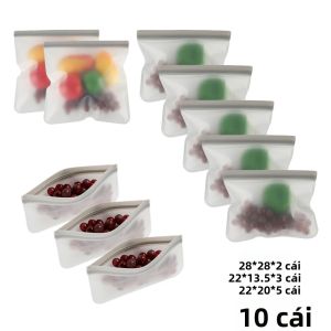 10 Hộp Đựng Thực Phẩm Bằng Silicon Chống Rò Rỉ Tái Sử Dụng Đứng Được Có Khóa Kéo Dùng Để Đựng Bánh Mì Và Đồ Ăn Nhẹ Giữ Tươi Thực Phẩm