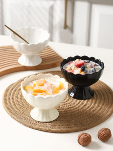 Elegant Ceramic Fruit Bowl High Footed Ice Cream Bowl Dessert Bowl Pudding Milkshake Yogurt Bowl for Home Use Adult Size