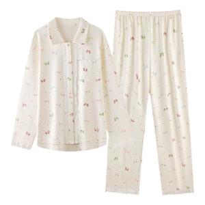 Bộ đồ ngủ MiiOW Cat Person bằng cotton dài tay cho nữ thoải mái và thoáng khí