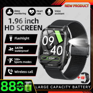 LIGE | LIGE Rugged Military Smart Watch Mens Watch 1.96Inch HD Touch Screen Voice Bluetooth Call LED Flashlight Outdoor Smartwatch Man