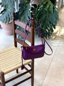 Purple Shoulder Crossbody Bag Womens Underarm Bag Mahjong Bag Small French Bread Bag Modern Neutral Style Synthetic Leather Inner Bag
