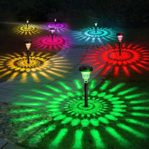 Đèn Đường Năng Lượng Mặt Trời Ngoài Trời Đổi Màu RGB Đèn Cắm Sân Vườn LED Với Họa Tiết Trang Trí Trên Mặt Đất Kiểu Dáng Hiện Đại Cho Sân Vườn.