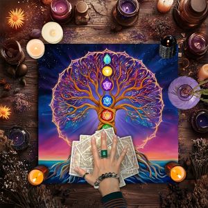 VIKAMA Chakra Cây Sự Sống Tarot Bàn Thờ Vải Năng Lượng Vũ Trụ Nghi Lễ Nghi Lễ Phù Thủy Bói Toán Khăn Trải Bàn Tâm Linh Polyester/Cotton Blend