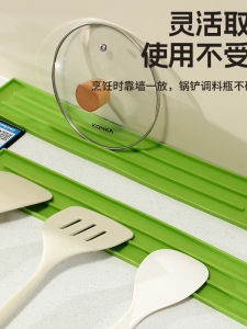 Kitchen Multi-Function Pot Lid Holder Pad Anti-Slip Drainage Stove Pot Spoon Storage Mat Rectangular Silicone for Home Use