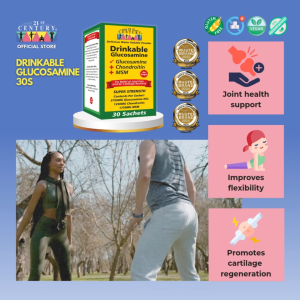 21st Century Drinkable Glucosamine 30 Sachets (Glucosamine + Chondroitin + MSM) - Super Strength Formula for Joint Pain Relief and Cartilage Renewal - 3750mg Glucosamine HCL, 1250mg Chondroitin Sulfate, and 1750mg MSM per Sachet