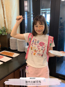 1moresheep Kitty Cat Rhinestone T-Shirt Back Has Small Strawberries Cotton Short Sleeve round Neck Commute Style Summer Youth Cartoon