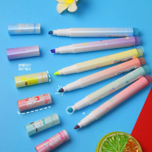 6 Pcs/Set Spidol Highlighter Pastel Colour Pen Lucu Journal Marker Pen Pena Stabilo Pen Sanrio Mymelody Kuromi Cinnamoroll Penanda Pewarna