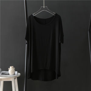 Slimming Long Sleeve T-Shirt Womens Loose Mid-Length Base Shirt Fall Season Polyester Fiber round Neck Pure Color Casual Style