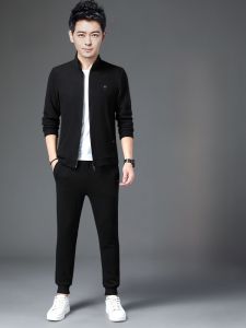 ROMON | Romon Mens Sweatshirt Set Sporty Running Casual Business Two-Piece Autumn Winter New Style Polyester Spandex Blend Long Sleeve