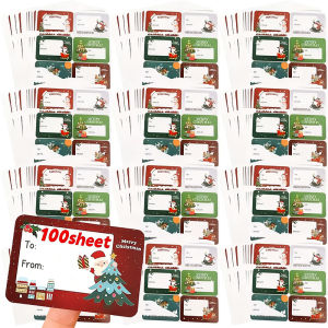 100Pcs Christmas Self Adhesive Stickers Santa Snowmen Xmas Tree Bells Gift Tag Sticker Present Paper Label Decals Supplies