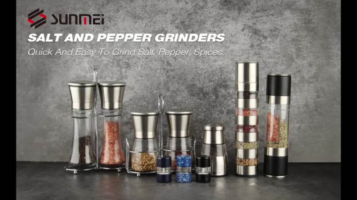 Sunmei Salt and Pepper Grinder Set,Pepper Mill Set with Stand,Kitchen Adjustable Coarseness and Salt Grinder Refillable by Professional Chef, with a Stand (Small)