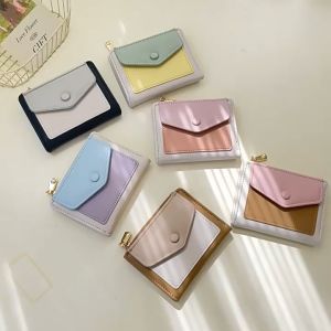 High-End Joyous Woman Wallet Contrast Color Bifold Wallet Multifunctional Convenient Buckle Zipper Coin Wallet 5 Colors