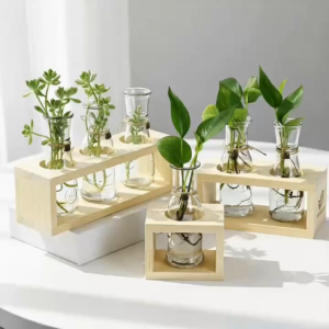 Kệ Gỗ Trồng Cây Thủy Sinh Để Bàn Decor - Bình Hoa Thủy Tinh Phong Cách Vintage Trang Trí Nhà Cửa