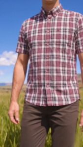 camel active Mens Outdoor Casual Regular Fit Classic Checkered Shirt - Mauve Wine 9-102Z26CHK1911