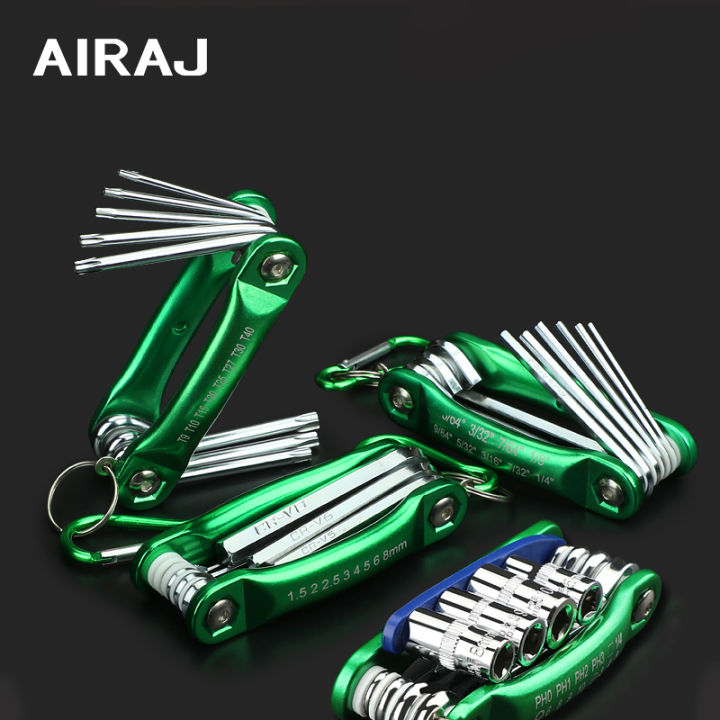 AIRAJ 9/12 in 1 Folding Hex Wrench Metal Metric Flat-head Torx Allen ...