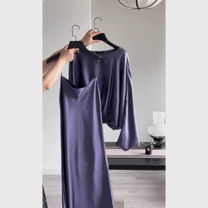 QFN | Summer Elegant High-End Chic Purple Acetate Satin Dress Suit