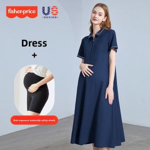fisherprice | Pregnant Womens Summer Short Sleeve POLO Neck Dress Large Size Loose