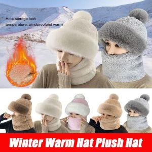 BNGCV Women Cycling Ear Protection Beanies Hat Hat Scarf Set Neck Warmer Plush Velvet Hats