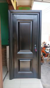 Set Pintu Utama / Pintu Kamar Tidur Baja Lengkap dengan Kusen Baja + Handle Engsel Kunci Luxury 3D Motif kotak Rubik putih Pintu Hotel Apartemen Rumah