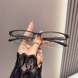 1‑Pack Men’s New Half‑Rim Ultra‑Light Computer Glasses Flexible‑Durable Frame Minimal Business Plain Eyeglasses for Office Use