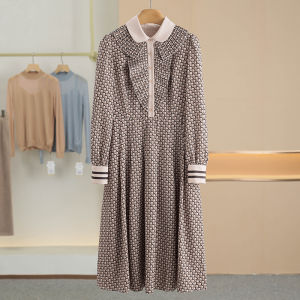 Váy Xếp Ly Viền Ren Cổ Búp Bê Mùa Đông 2025 Mới Về Váy Nữ Dài Tay Thường Xuyên Viền Ren Cổ Búp Bê