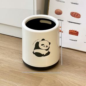Adorable Panda Home Trash Can Living Room with Lid 2024 New High Aesthetic Kitchen Bathroom Bedroom Cute Small Paper Basket