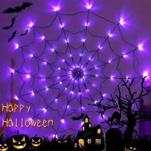 Halloween Spider Web Light w/ Giant Spider - 8 Modes Remote Control USB Powered for Spooky Indoor Outdoor Decor