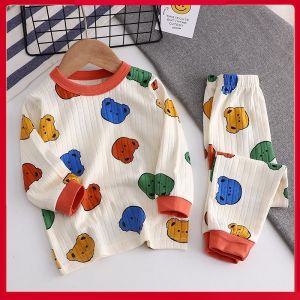 Pure Cotton Childrens Sleepwear Set Long Sleeve Home Clothes Boys Girls Kids Thermal Underwear Set Autumn Winter Family Matching
