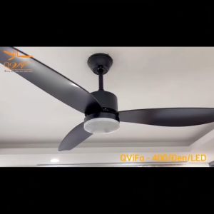 Đèn quạt trần hiện đại - Đèn quạt trần màu đen - Quạt trần cánh nhựa Qvifa-400/Đen/Led lắp quán Bar nhà hàng phòng ngủ