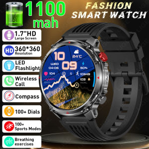 LIGE | Military Outdoor Smart Watch for Men 1100mAh Battery 1.7" HD Display Wireless Call Flashlight Compass Fitness Tracker Smartwatch