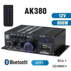 【Ready Stock】AK-380 USB SD BT. C FM AUX Audio Power Amplifier 400W + 400W 2.0 CH HiFi Stereo AMP Speaker Bluetooth 5.0 Amp Receiver with 12V 5A Power Remote FM Antenna for Car Home Bar Party